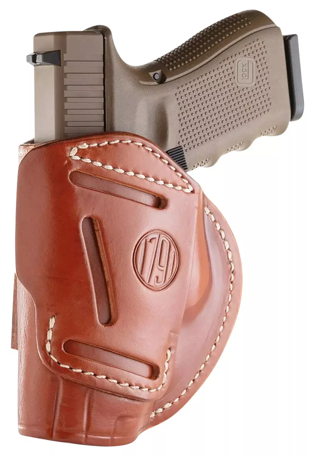 1791 Gunleather 4WH6CBRR 4-WayIWB/OWB Size 06 Classic Brown Leather Belt Clip Compatible w/ Glock 17/Ruger American Pistol Right Hand