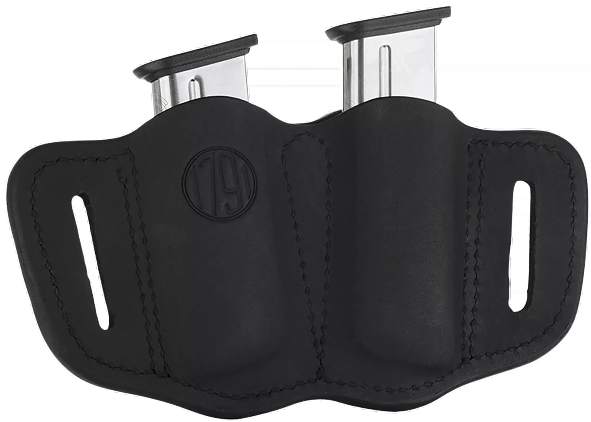1791 Gunleather Double Magazine Pouch, Single-Stack Belt Slide Leather, Ambidextrous, Stealth Black MAG21SBLA