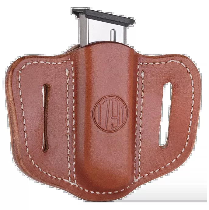 1791 Gunleather Single Stack Magazine Holster, Classic Brown Leather Belt Slide, Ambidextrous MAG11CBRA