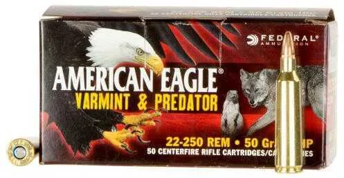 22-250 Remington 50 Rounds Ammunition Federal Cartridge 50 Grain Jacketed Hollow Point