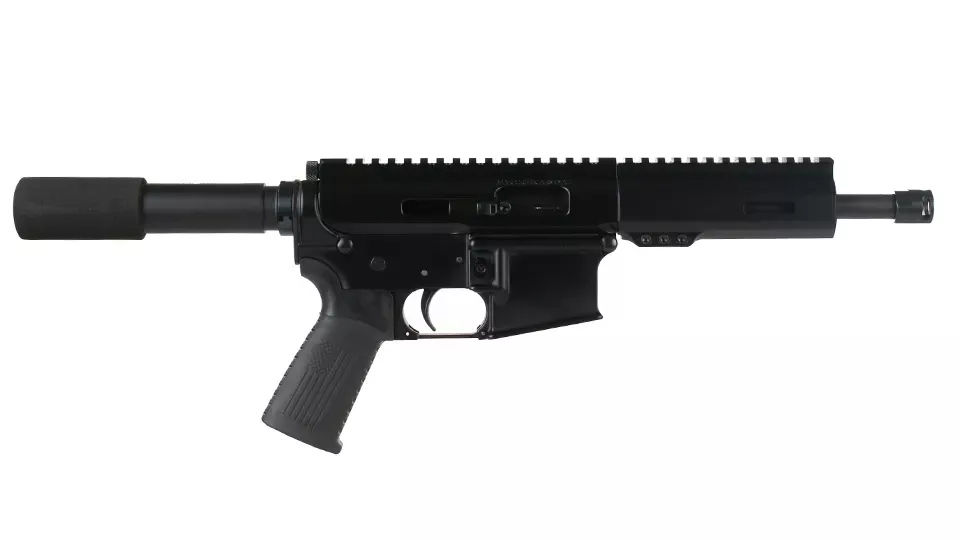.22 Long Rifle Right Side Charging Pistol | 7.5" Parkerized Heavy Barrel | 1:16 Twist | Forged Lower | MLOK Split Rail - Brace