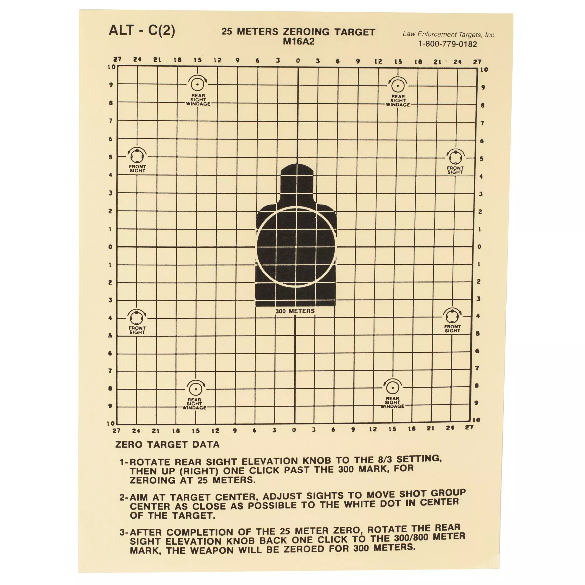 Action Target 25 Meter M16A2 Zeroing Target, Heavy Tagboard, 100 Pack ALTC(2)-100