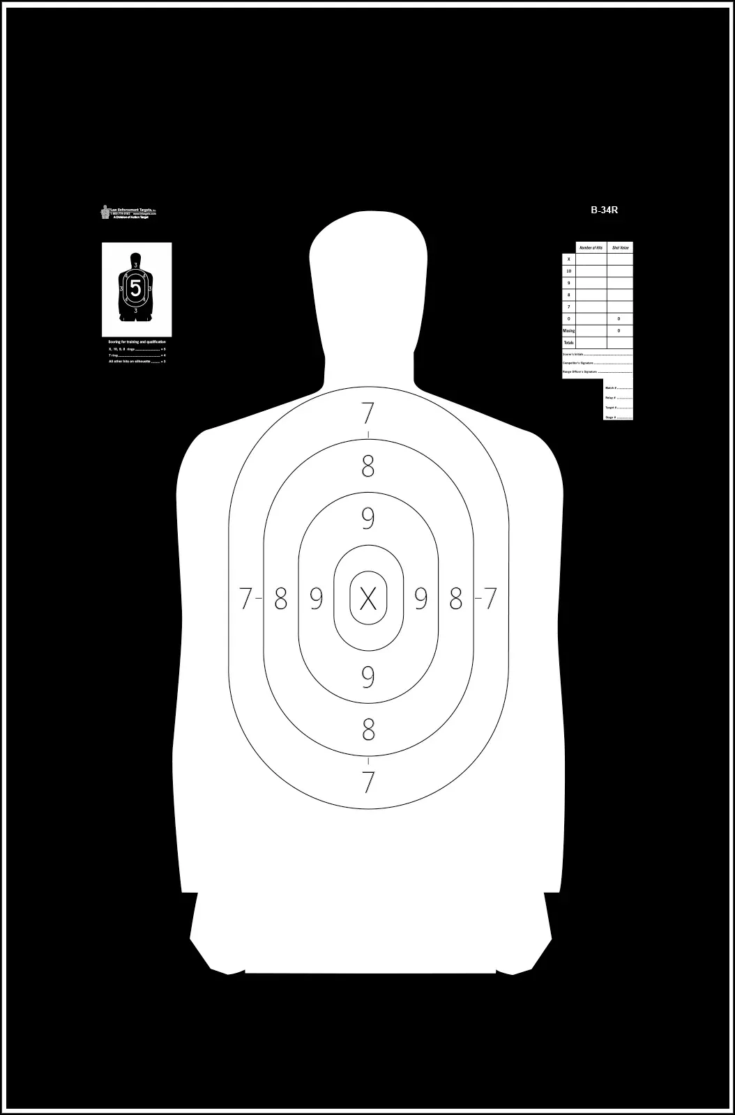 ACTION TARGET INC B-34R Reverse Qualification Silhouette Paper Targets, 17.5 x 23, 25-Yard, 100-Pack B34R100