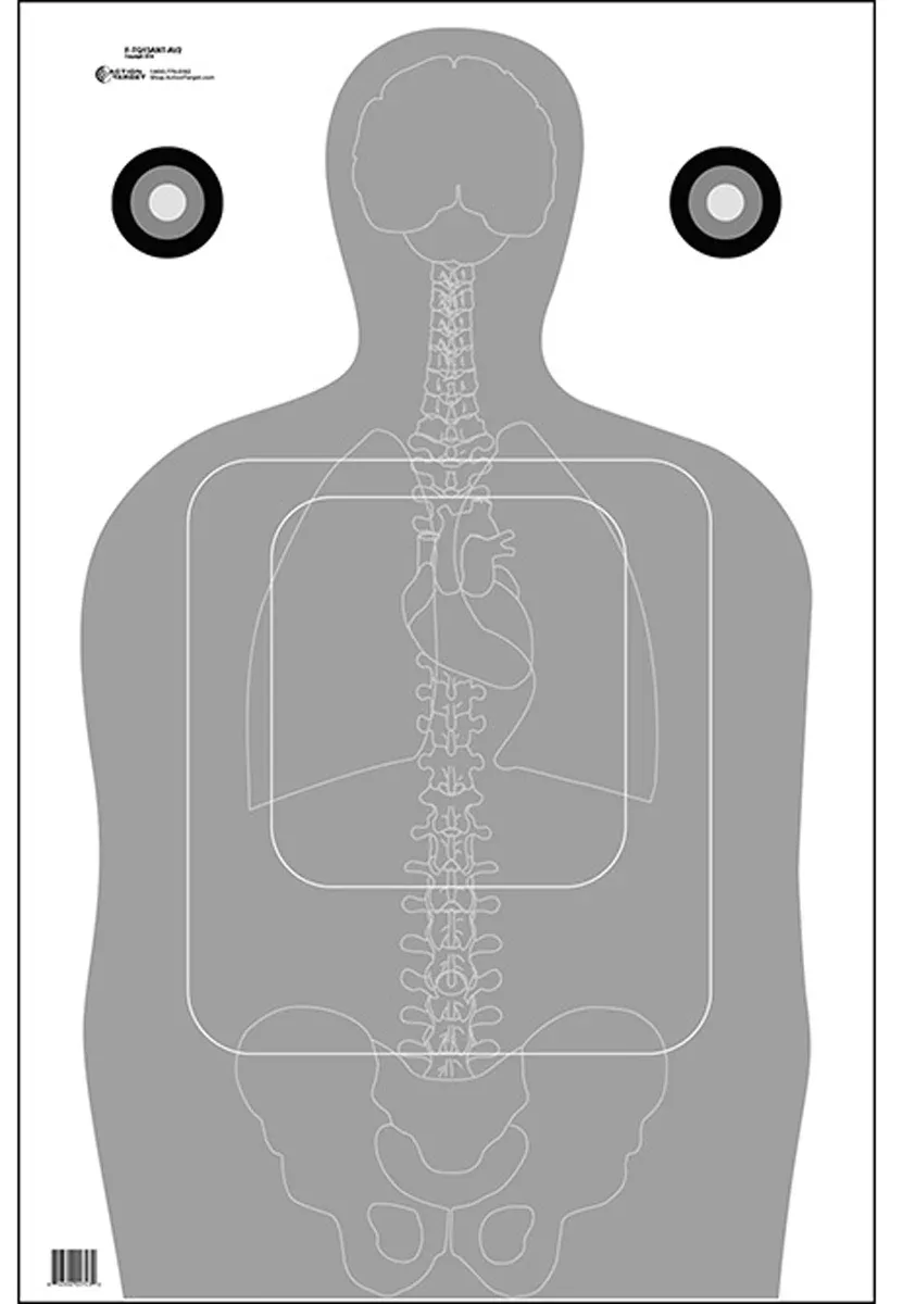 Action Target Inc Qualification Silhouette/Vitals Paper Target, 23 x 35 in, Gray/White, 100/Box FTQ15ANTAV2100