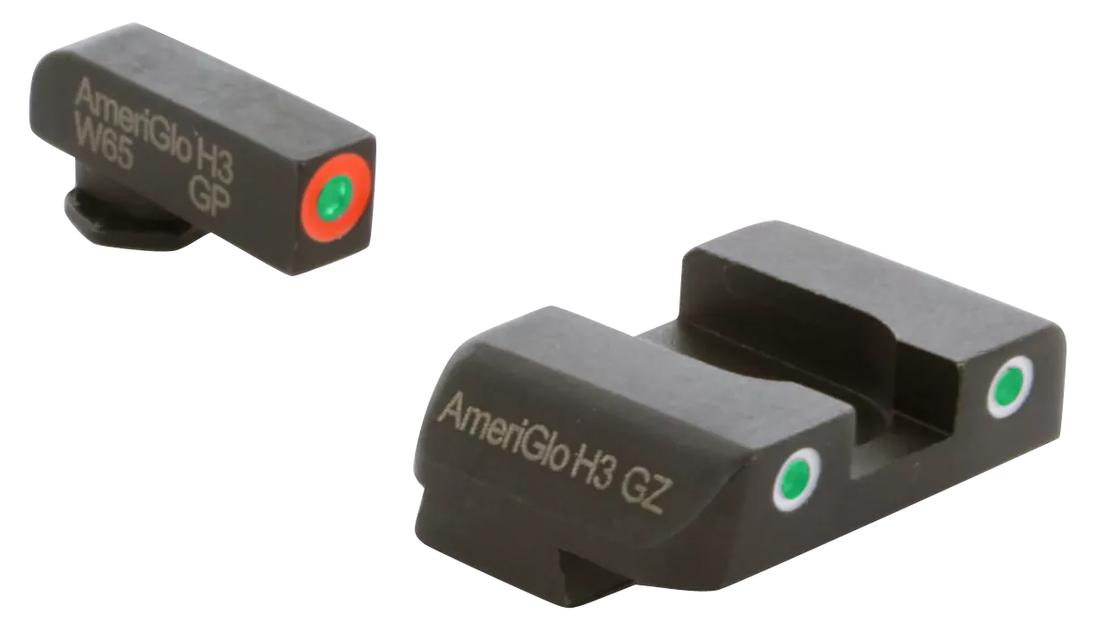 AmeriGlo GL241 Custom Classic Sight Set for GlockGreen Tritium Orange Outline Front Sight-Green Tritium White Outline Rear Sight
