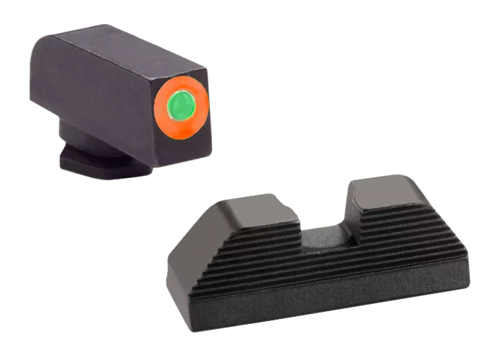 AmeriGlo GL436 Protector Sight Set for GlockGreen Tritium Orange Outline Front Sight-Black Serrated Rear Sight