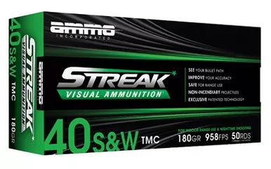 Ammo Inc STREAK Target 40 S&W 180 Grain Total Metal Coating Non-Incendiary Green Tracer Bullet - 50 Round Box