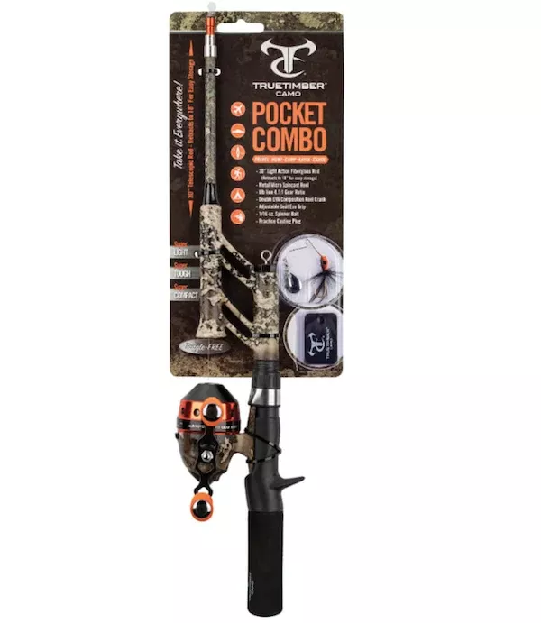 Anything Possible Dock Spincast Combo, 34 in Fiberglass Rod with Micro Reel 4.1:1, TrueTimber Strata, STRATADC
