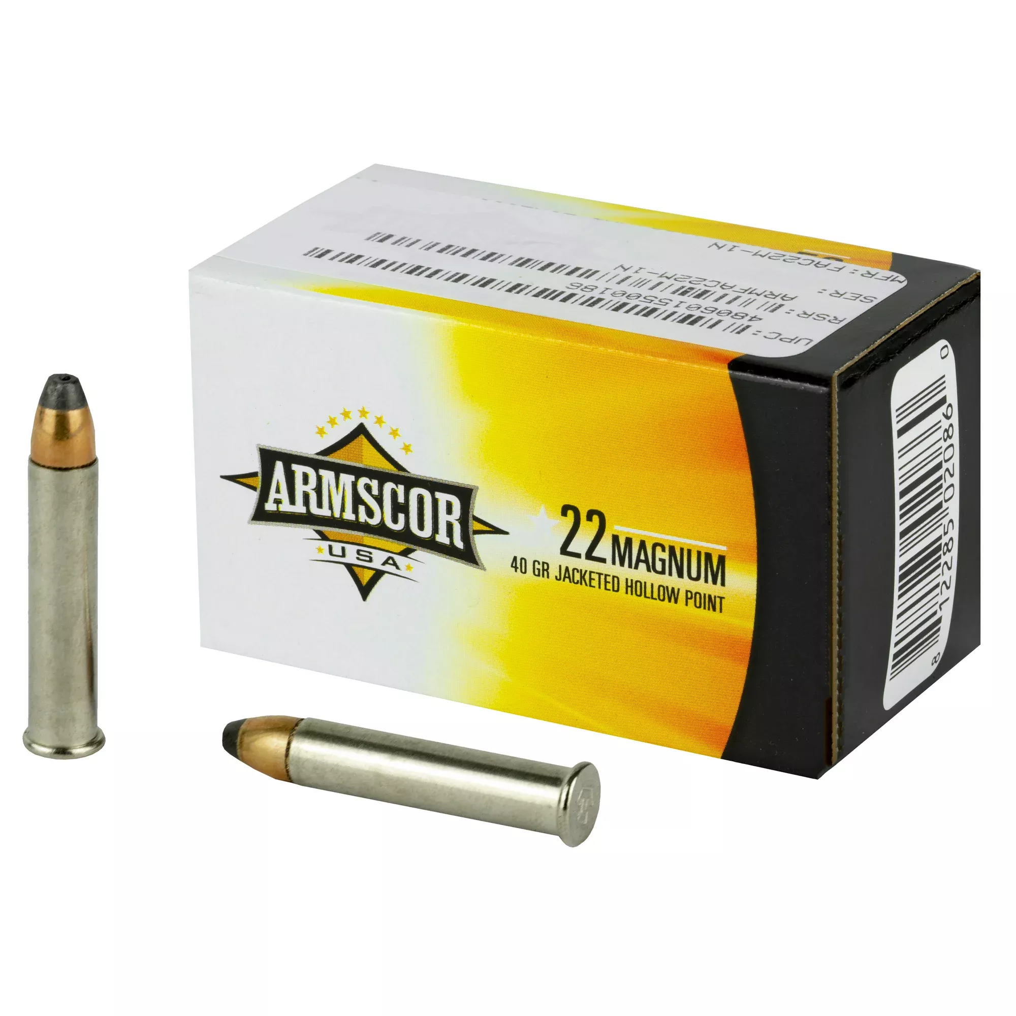 Armscor .22 Winchester Magnum Rimfire 40gr JHP Ammo, 50-Round Box Brass Case FAC22M-1N