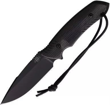Attleboro Knives The Attleboro Fixed Blade - 4.5" Black Cerakote S35VN Drop Point Blade, Black Canvas Micarta Handles, Black Boltron Sheath