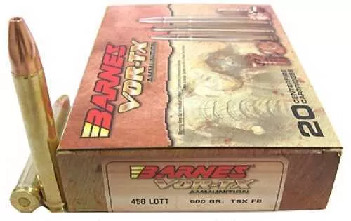 Barnes 458 Lott 500 Gr Hollow Point Ammo - 20 Rounds for Dangerous Game Hunting