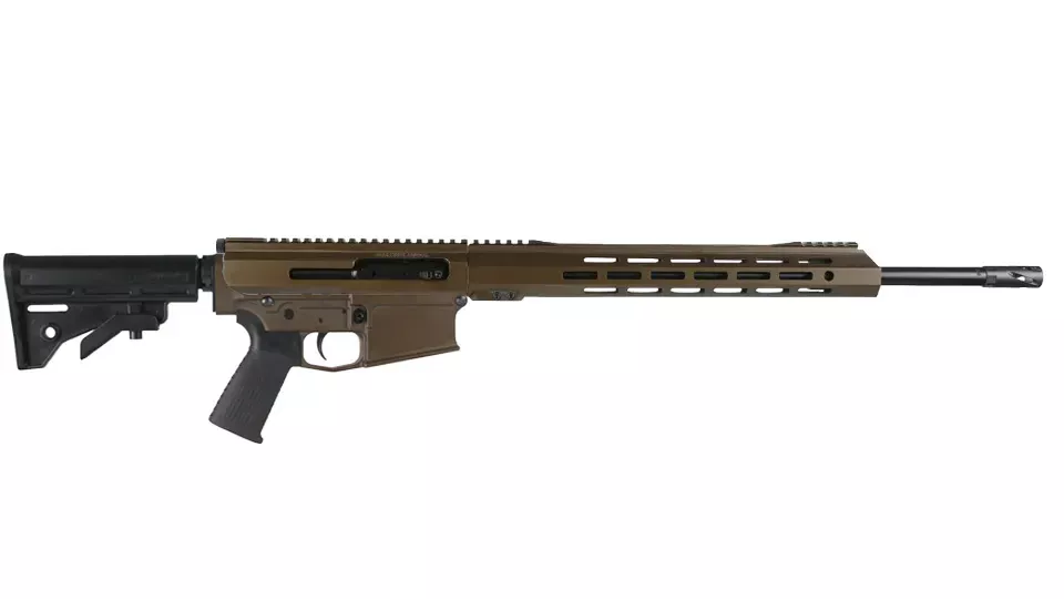 BC-10 | .243 Winchester Midnight Bronze Cerakote Side Charging Rifle | 20" Black Nitride Heavy Barrel | 1:8 Twist | Forged Lower | Rifle Length Gas System | MLOK Split Rail