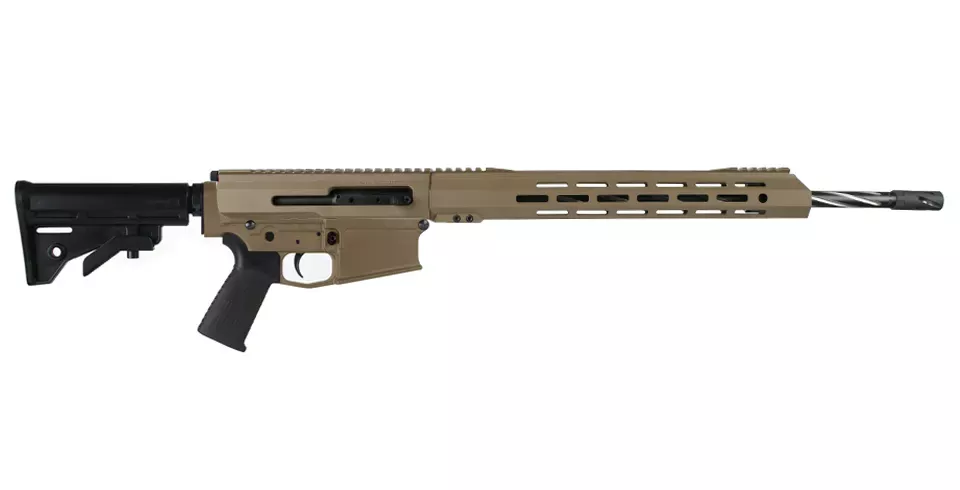 BC-10 | .308 Flat Dark Earth Cerakote Side Charging Complete Rifle | 20" Black Nitride Stainless Heavy Barrel- 0.936 | 1:10 Twist | Forging Lower | Bear Claw Flutes | Stainless 416RRifle Length Gas System | MLOK | 15" Split Rail