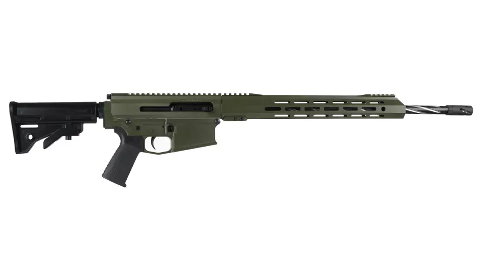 BC-10 | .308 Olive Drab Green Cerakote Side Charging Complete Rifle | 20" Black Nitride Stainless Heavy Barrel- 0.936 | 1:10 Twist | Forging Lower | Bear Claw Flutes | Stainless 416RRifle Length Gas System | MLOK | 15" Split Rail