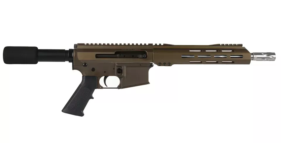 BC-15 | .223 WyldeMidnight Bronze Cerakote Side Charging Pistol | 10.5" Stainless Contour- 0.75 | 1:7 Twist | Forged Lower | Stainless 416RCarbine Length Gas System | MLOK Split Rail
