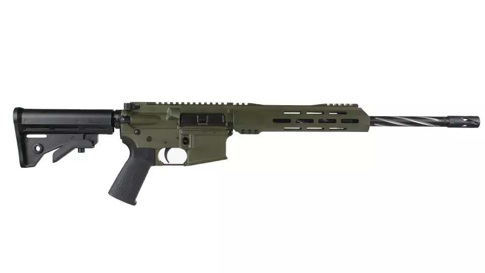 BC-15 | .300 Blackout Olive Drab Green Cerakote Rifle | 16" Black Nitride Stainless Heavy Barrel- 0.750 | 1:8 Twist | Forging Lower | Bear Claw Flutes | Stainless 416RCarbine Length Gas System | MLOK | Split Rail