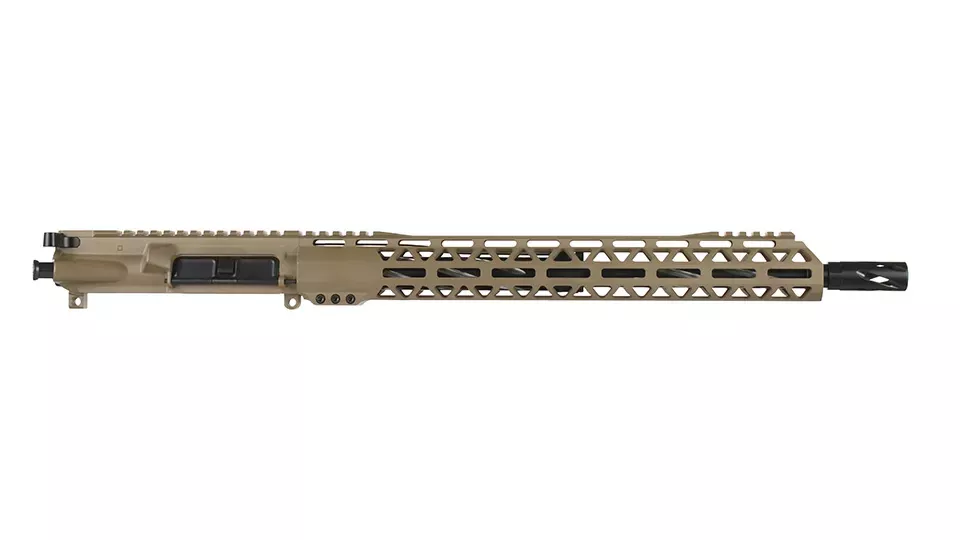 BC-15 | .350 Legend Flat Dark Earth Cerakote Forged Complete Upper Assembly | 16" Black Nitride Stainless Heavy Barrel- 0.750 | 1:16 Twist | Bear Claw Flutes | Stainless 416RCarbine Length Gas System | MLOK | 15" Split Rail