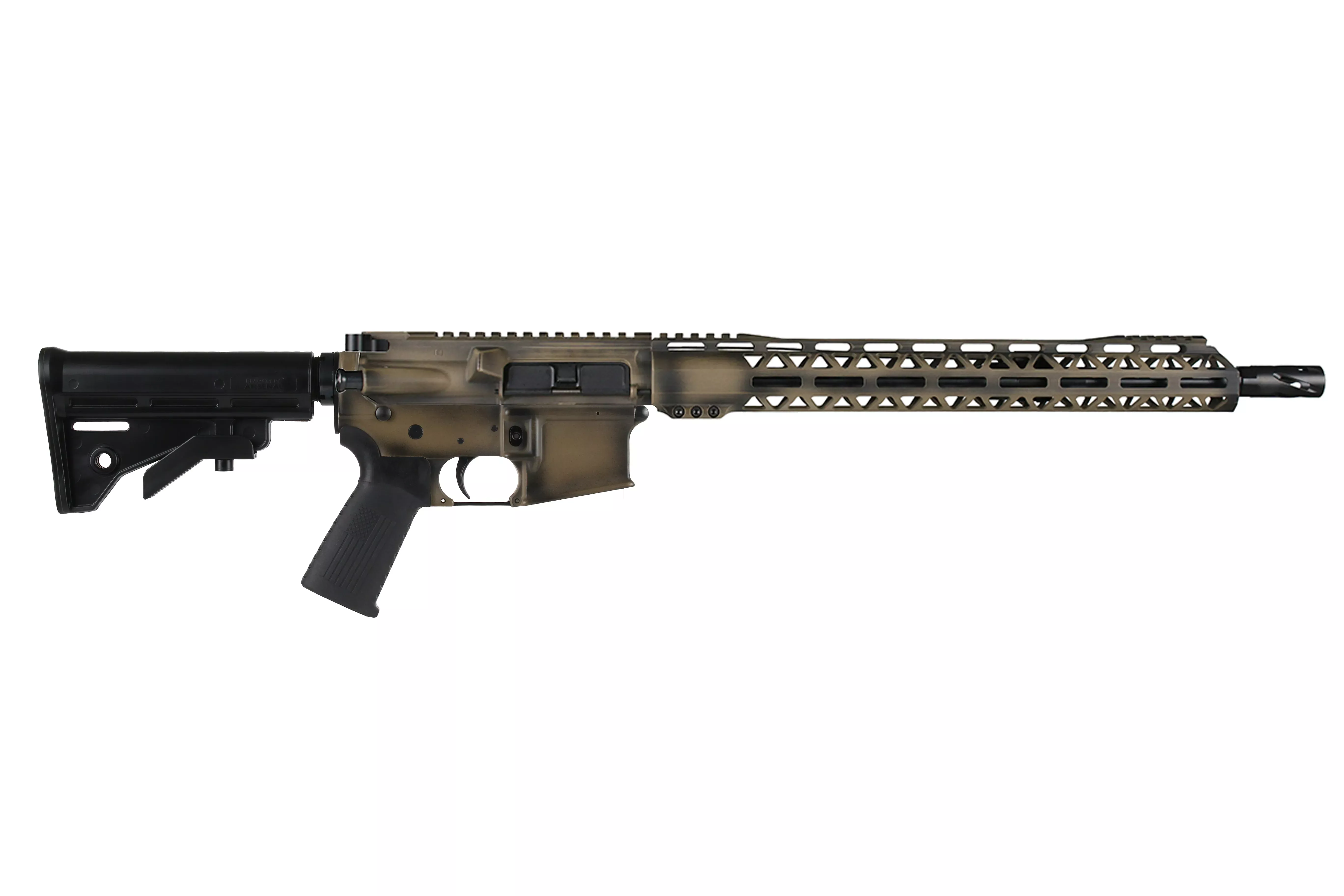 BC-15 | 5.56 NATO FDE Battleworn Cerakote Rifle | 16" Black Nitride M4 Barrel | 1:7 Twist | Mid-Length Gas System | Talon 15" MLOK Split Rail | No Magazine