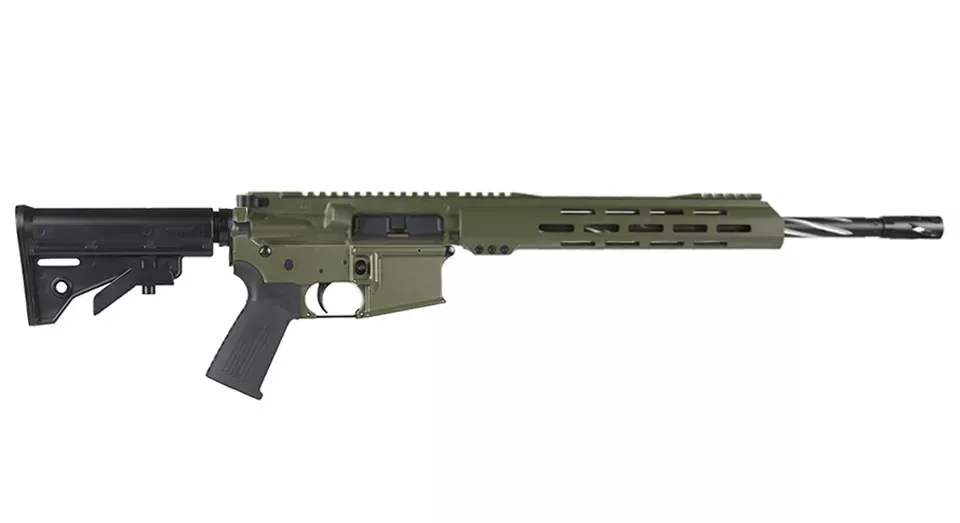 BC-15 | 5.56 NATO Olive Drab Green Cerakote Rifle | 16" Black Nitride Stainless Heavy Barrel- 0.750 | 1:8 Twist | Forging Lower | Bear Claw Flutes | Stainless 416RCarbine Length Gas System | MLOK | 12" Split Rail