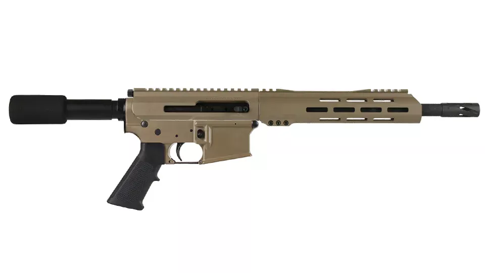 BC-15 | 5.56 NATOFlat Dark Earth Cerakote Side Charging Pistol | 11.5" Parkerized Contour | 1:7 Twist | Forged Lower | 4150Carbine Length Gas System | MLOK Split Rail