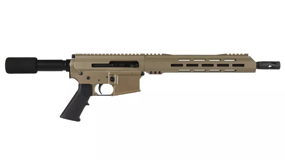 BC-15 | 5.56 NATOFlat Dark Earth Cerakote Side Charging Pistol | 12.5" Parkerized SOCOM | 1:7 Twist | Forged Lower | Mid Length Length Gas System | MLOK Split Rail
