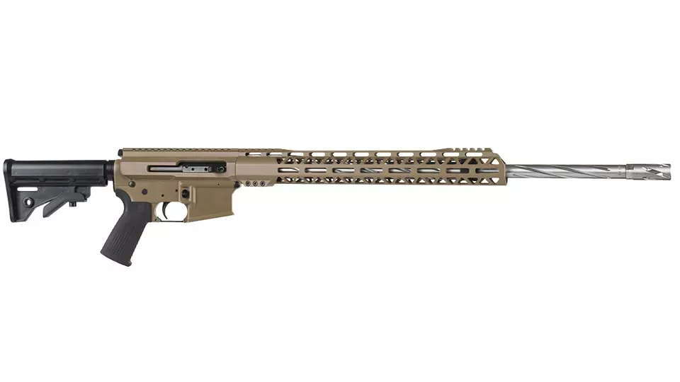 BC-15 | 5.56 NATOFlat Dark Earth Cerakote Side Charging Rifle | 22" Stainless Heavy Barrel | 1:8 Twist | Forged Lower | Spiral Flutes | Stainless 416RRifle Length Gas System | MLOK Split Rail