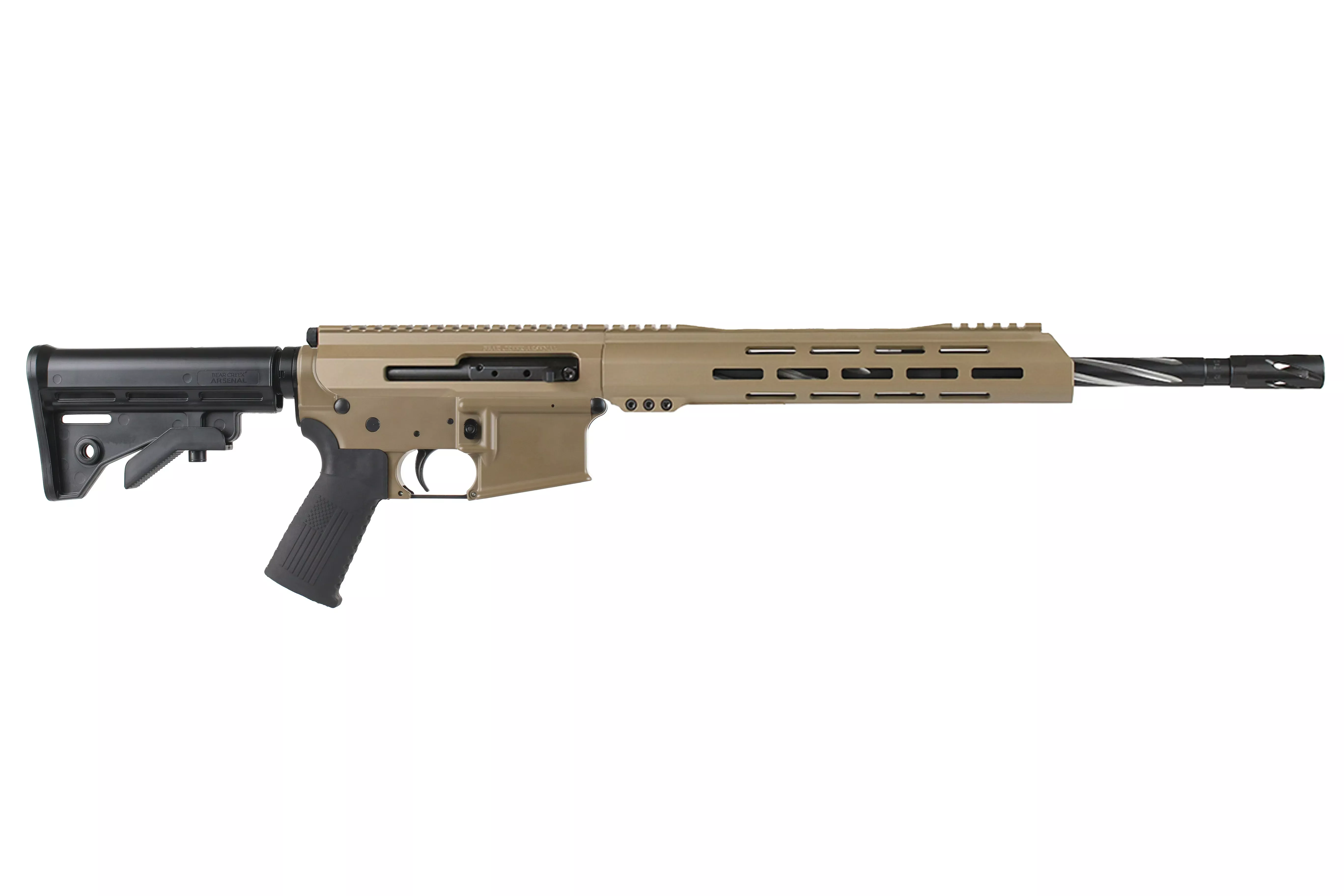 BC-15 | 7.62X39 Flat Dark Earth Cerakote Side Charging Complete Rifle | 16" Black Nitride Stainless Heavy Barrel- 0.750 | 1:10 Twist | Forging Lower | Bear Claw Flutes | Stainless 416RCarbine Length Gas System | MLOK | 12" Split Rail