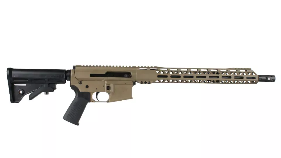 BC-15 | 7.62x39 Right Side Charging FDE Cerakote Rifle | 16" Parkerized Heavy Barrel | 1:10 Twist | Carbine Length Gas System | Talon 15" MLOK Split Rail | No Magazine