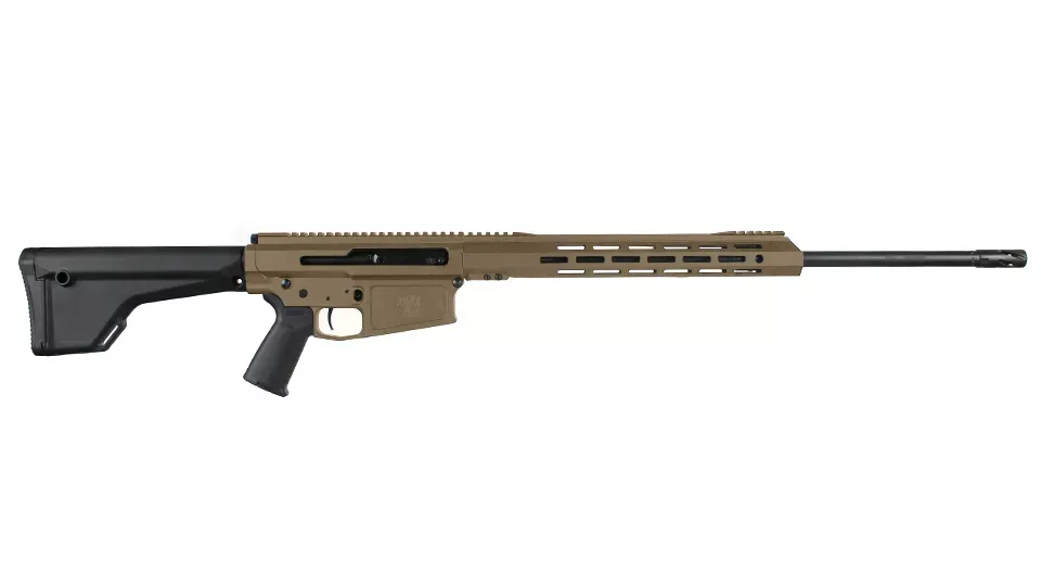 BC-8 | Huntmaster| .300 Winchester Magnum Flat Dark Earth Cerakote Right Side Charging Rifle | 24" Parkerized Light-Weight Barrel | 1:10 Twist | Rifle Length Gas System | 15" MLOK Split Rail | w/ 5 Rd Magazine
