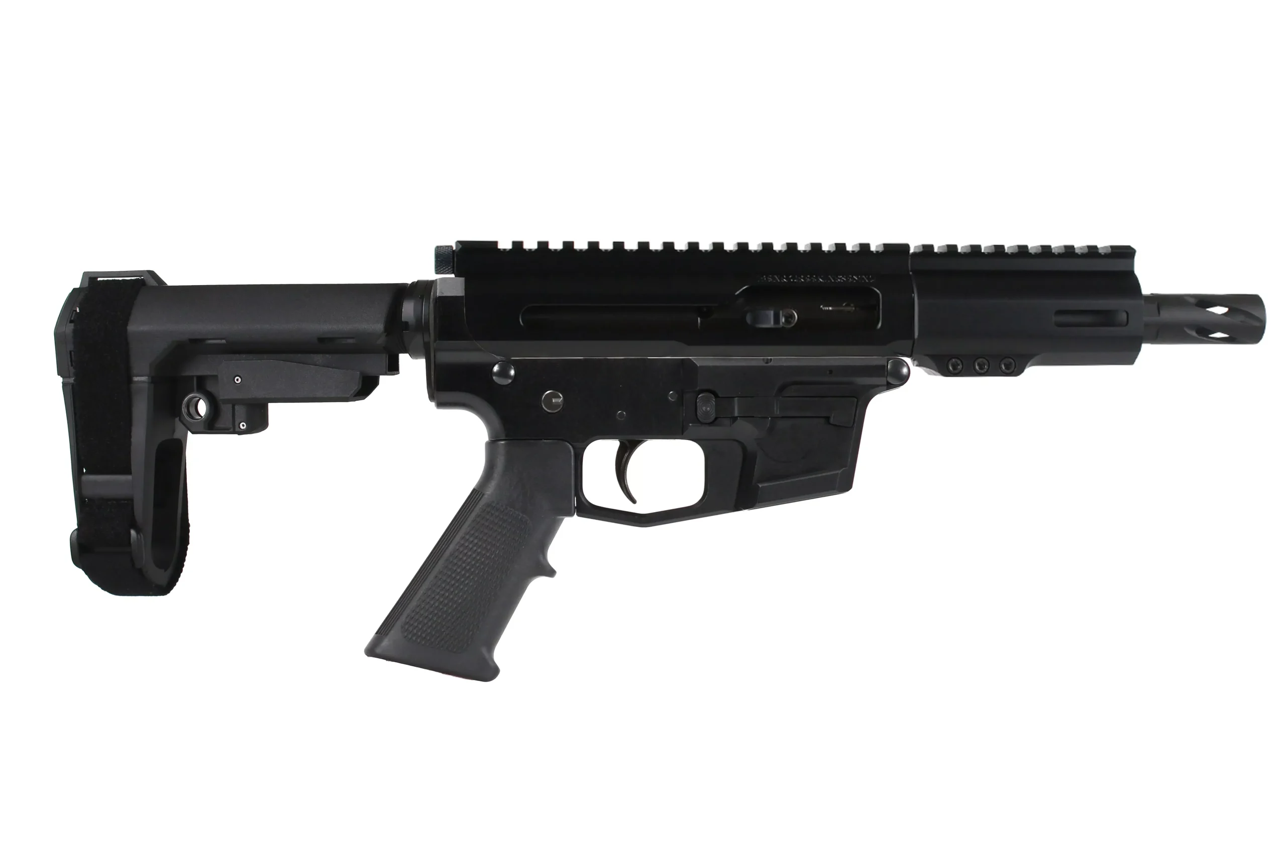 BC-9 | 9mm Right Side Charging Pistol | 5" Parkerized Slim Barrel| 1:10 Twist | Blow Back Gas System | MLOK Split Rail - Brace
