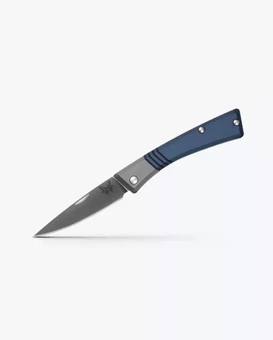 Benchmade 315 Successor Slipjoint Folding Knife - 2.56" M390 Satin Drop Point Blade, Crater Blue Aluminum Handles with Ash Gray Bolsters, Leather Pocket Sheath