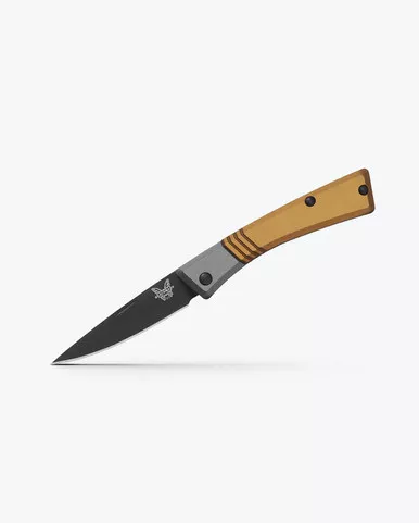 Benchmade 315BK-01 Successor Slipjoint Folding Knife - 2.56" M390 Black Cerakote Drop Point Blade, Burnt Brass Aluminum Handles with Ash Gray Bolsters, Leather Pocket Sheath