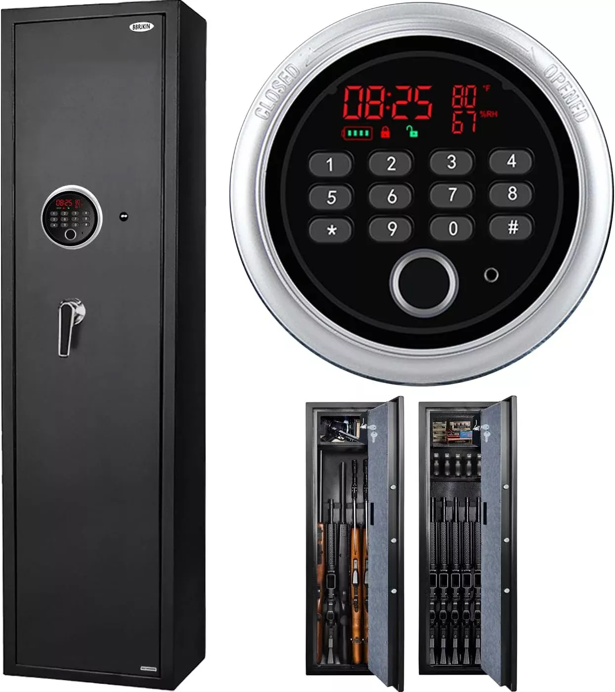 Biometric Rifle Safe with Time Temperature Humidity Display, 5 Long Gun Safe - LARS006
