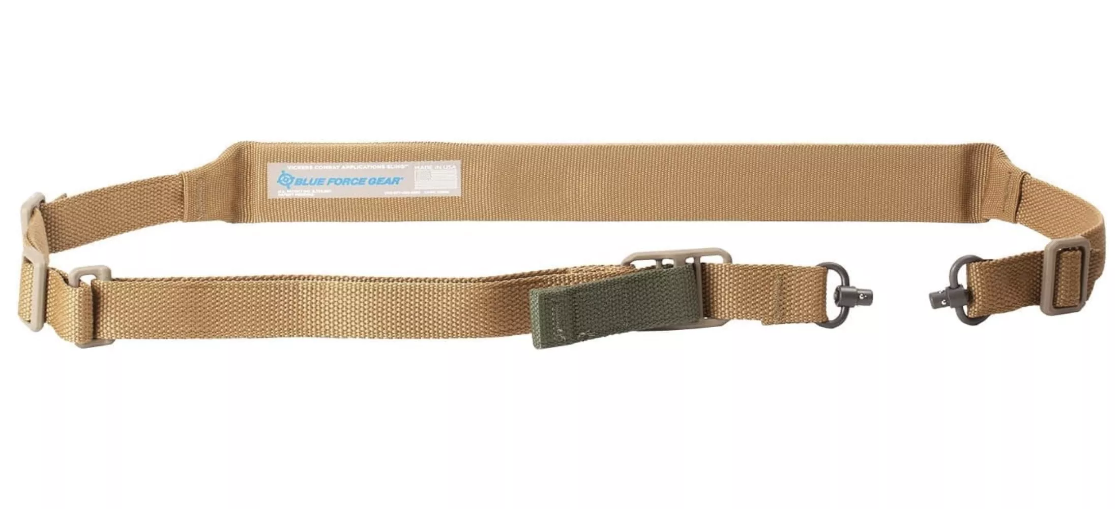 Blue Force Gear, Vickers 221 Sling, Padded, 2-To-1 Point Sling, "Coyote Brown", RED Swivel, Molded Acetal Adjuster