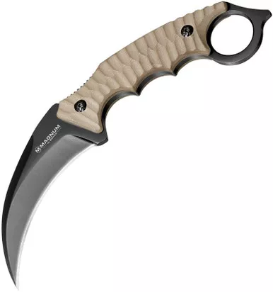 Boker Magnum Spike Karambit Fixed Blade - 4.0" Black Blade, Tan G10 Handles, Kydex Sheath - 02SC028