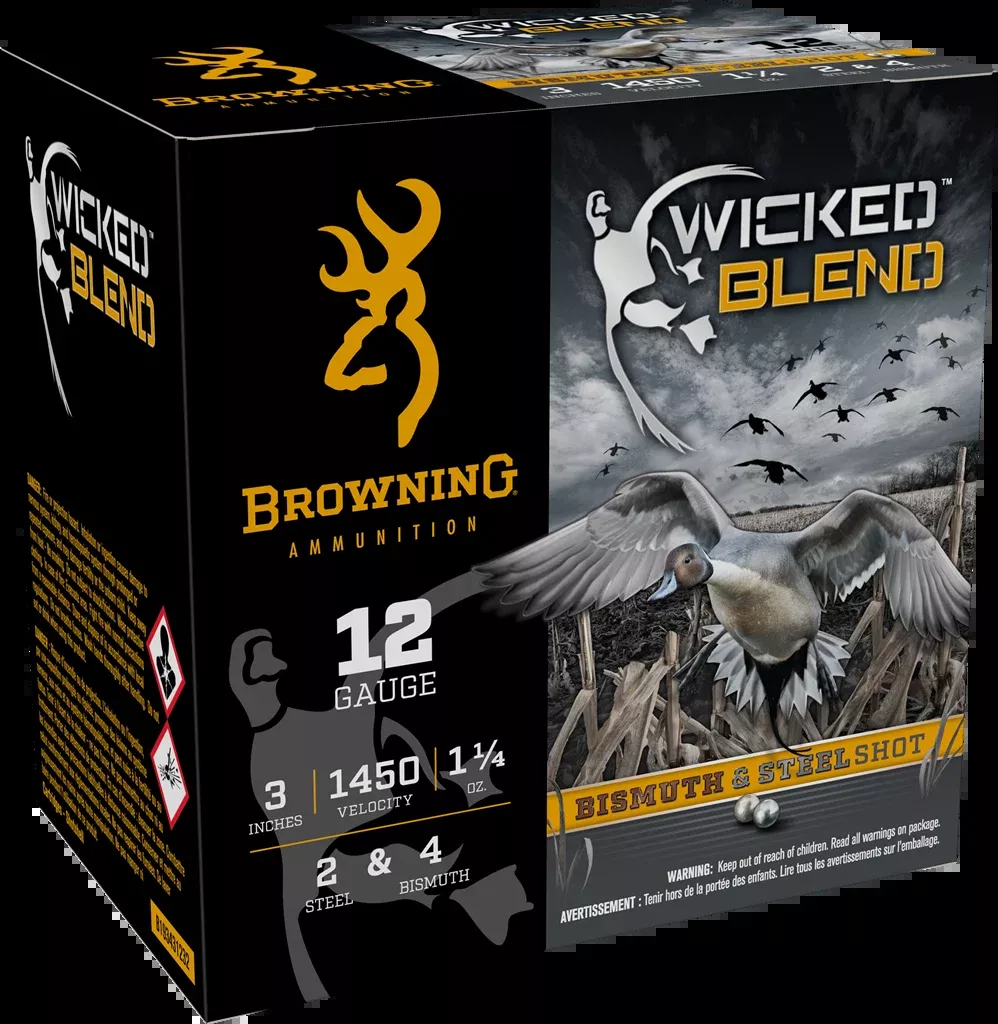 Browning Ammo Wicked Blend 12 Gauge 3in 1-1/4oz #2 Steel/#4 Bismuth Waterfowl Loads B193431232