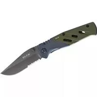 Buck Knives Partially Serrated Folding Knife With Pocket Clip, Xlt, Green/Black - Aluminum Handle