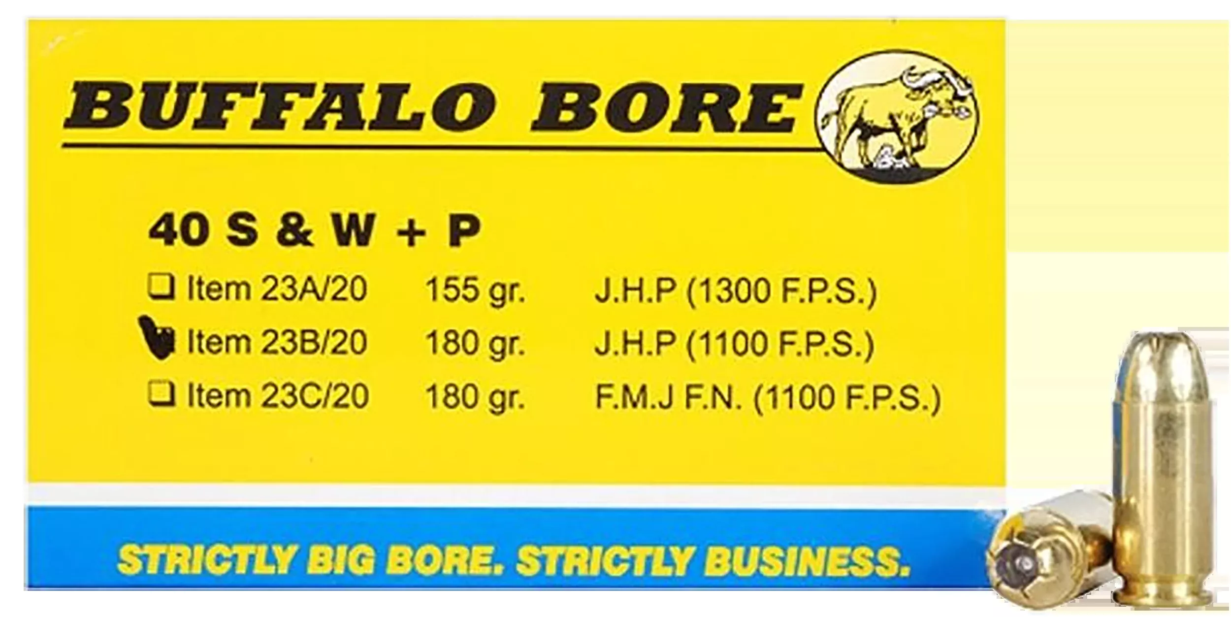 Buffalo Bore Ammunition Heavy Strictly Business .40 S&W +P 180gr JHP Ammo 20/Box, 12/Case 23B20