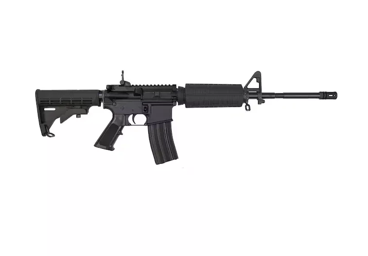 Bushmaster M4 Patrolman’s Flat Top Semi Automatic Rifle 223 Remington 16″ Black Threaded Barrel Black Frame Black Adjustable Stock