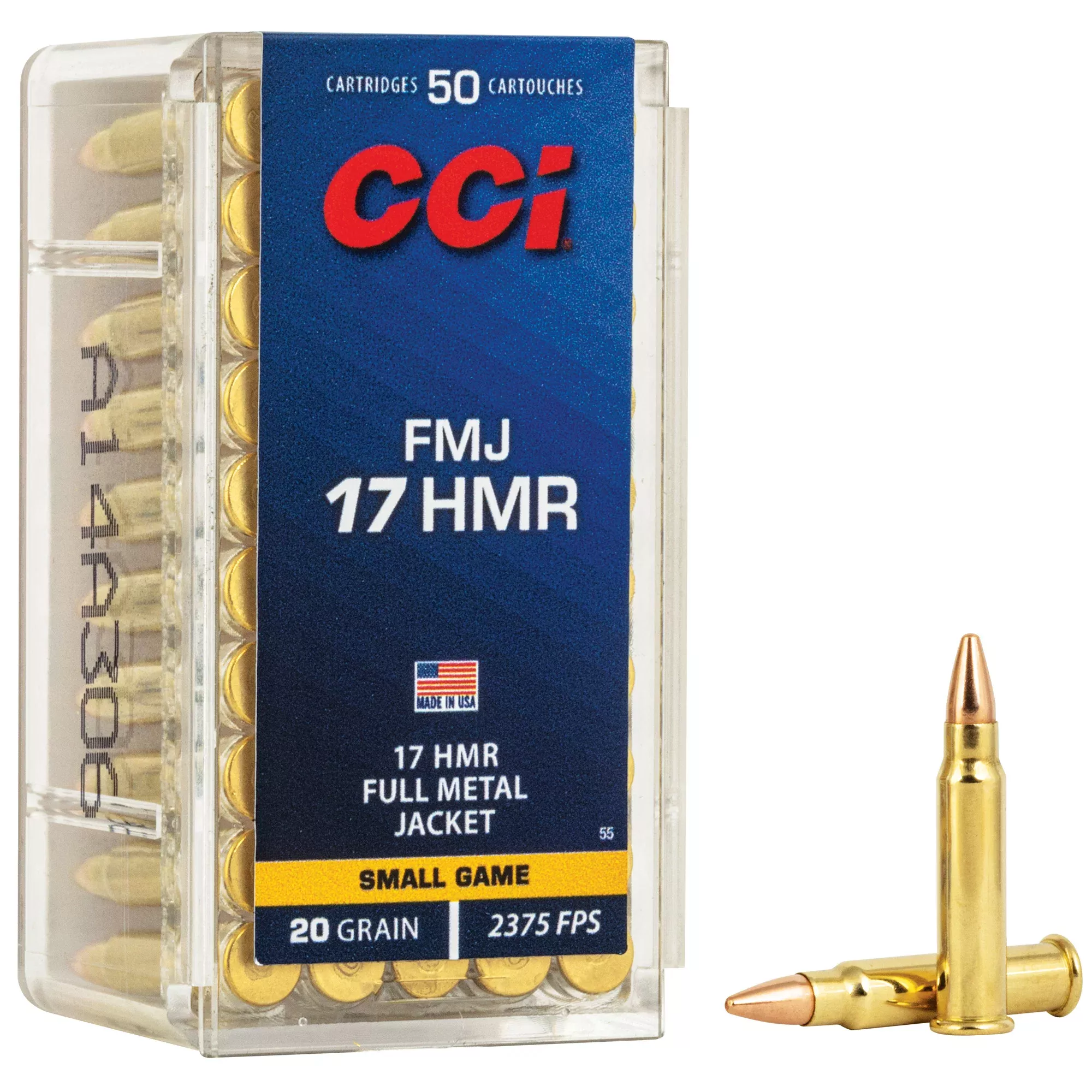 CCI Ammunition .17 HMR 20 Grain Full Metal Jacket Rimfire Ammo 50 Rounds per Box 55