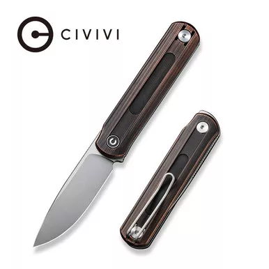 CIVIVI Knives Foldis Double Detent Slipjoint Front Flipper Knife - 2.67" Nitro-V Bead Blasted Drop Point Blade, Black Hand Rubbed Copper Handles - C21044-1