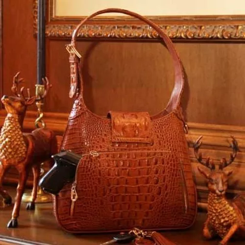Concealed Carrie Crocodile Print Leather Hobo