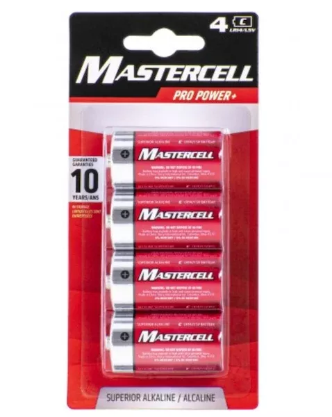 DORCY LIGHTS & BATTERIES Mastercell Alkaline C Batteries 4-Pack, 10-Year Shelf Life, 41-1629