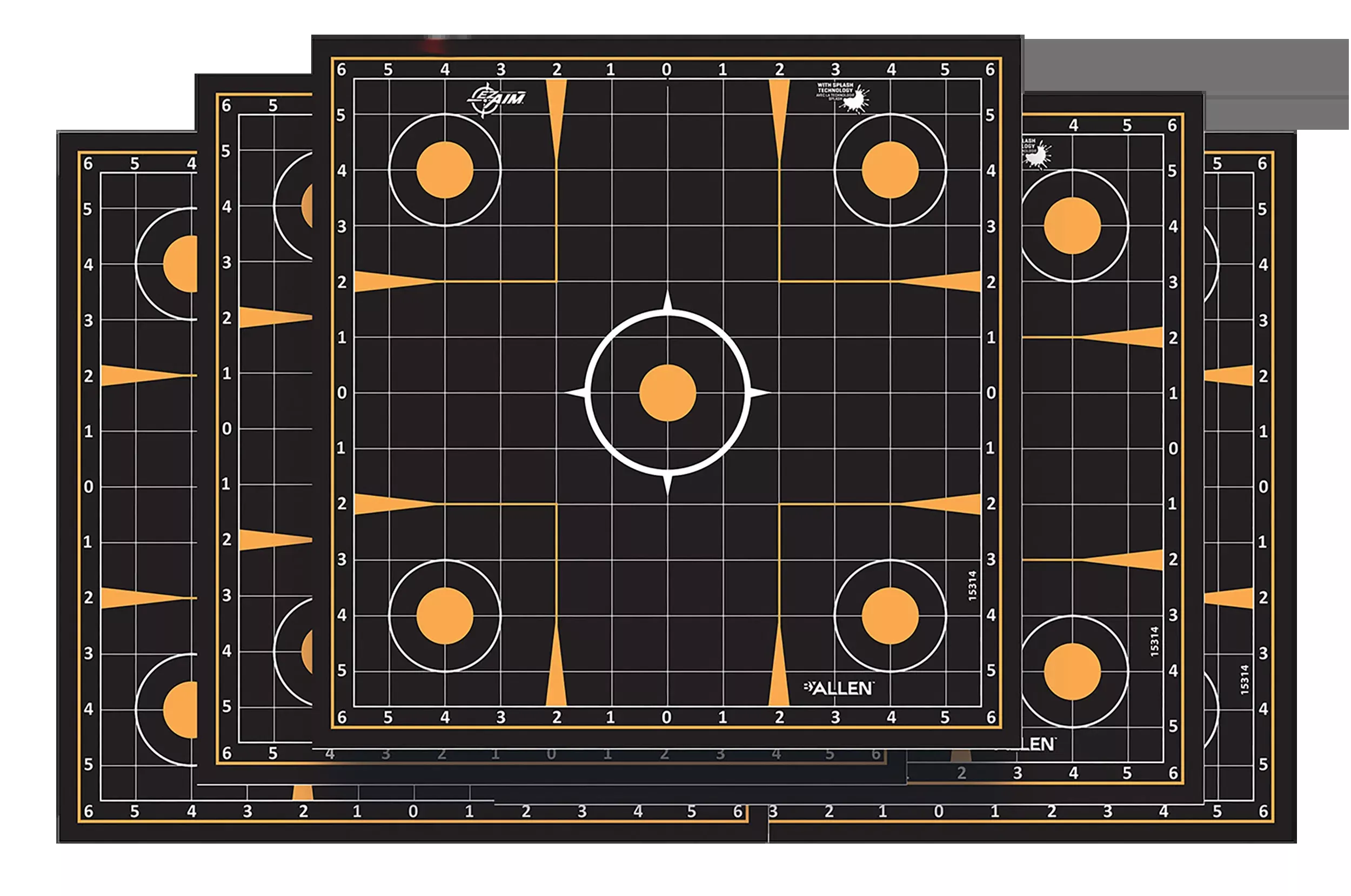 EZ-Aim Splash Reactive Self-Adhesive 12x12 Sight-In Grid Targets, Black/Orange, 10-Pack – 1531410