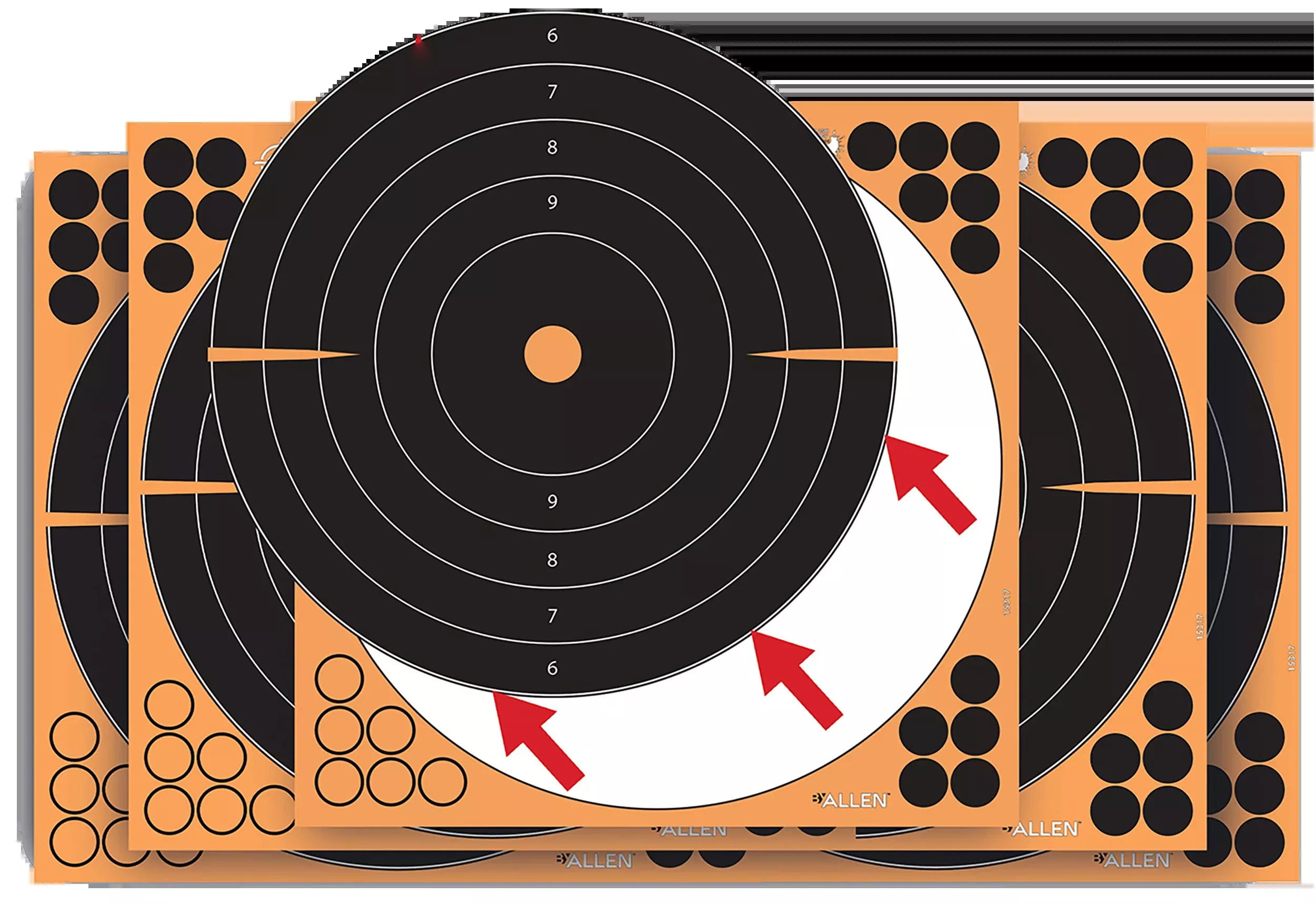 EZ-Aim Splash Reactive Self-Adhesive Paper Bullseye Targets, 12x12 in, Black/Orange, 10-Pack 1531710