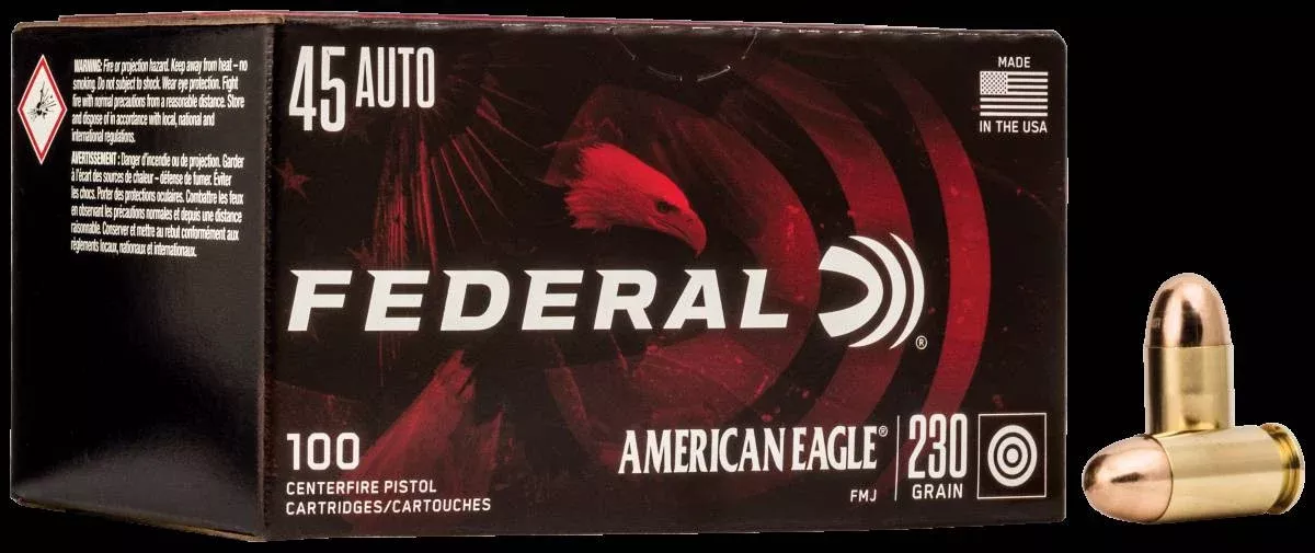 Federal American Eagle 45 ACP 230 gr Full Metal Jacket (FMJ) 500rds in 100rd Boxes