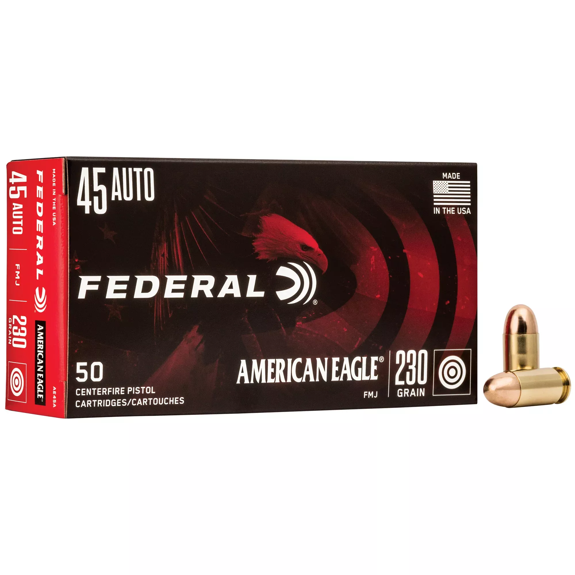 Federal American Eagle .45 ACP 230gr Full Metal Jacket Target Ammo, 50 Rounds/Box (AE45A)