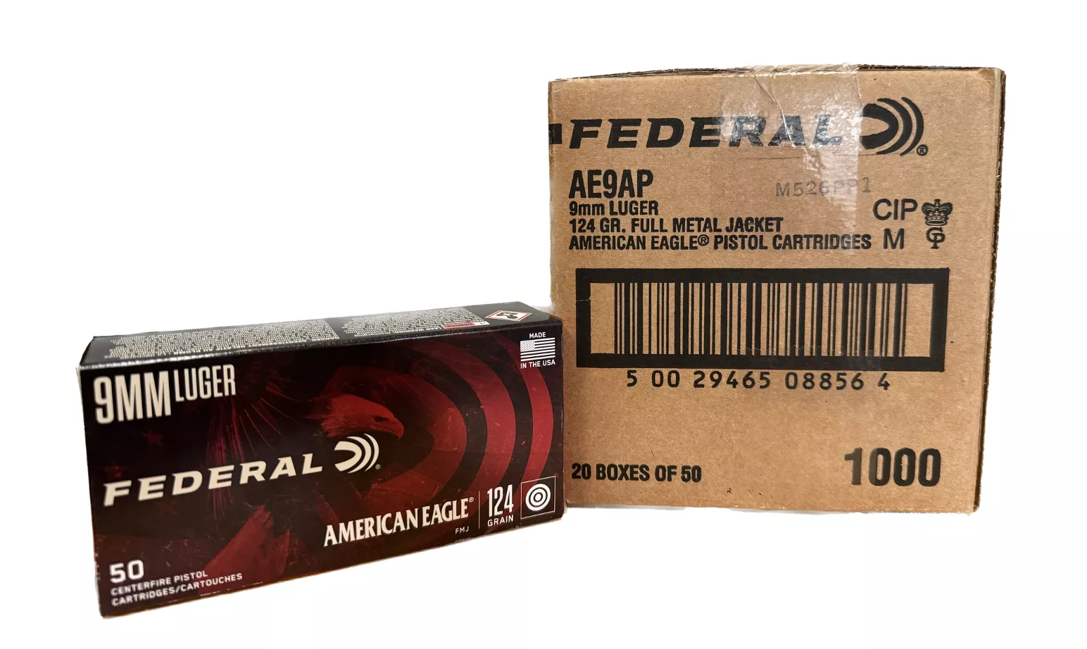 Federal American Eagle 9mm Ammo 124gr FMJ 1000rds - AE9AP