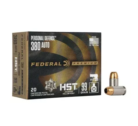 Federal Ammunition 380 ACP 99 Grain HST Micro Jacketed Hollow Point 20 Count
