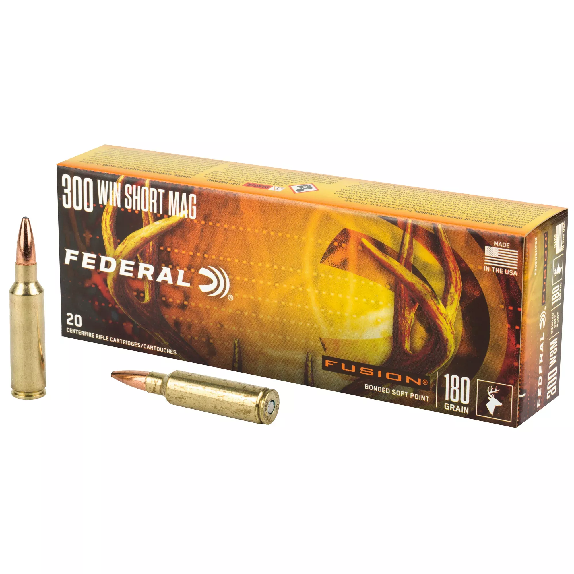 Federal Fusion Rifle Ammo 300 Winchester Short Magnum 180 Grain Soft Point 20-Round Box F300WSMFS2